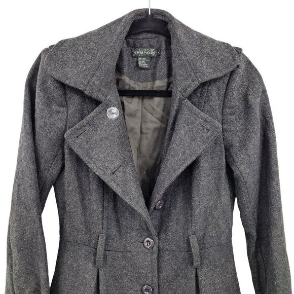 Rampage Peacoat Wool Single Breasted Button Down Long Gray S Military Streetwear - Picture 6 of 10